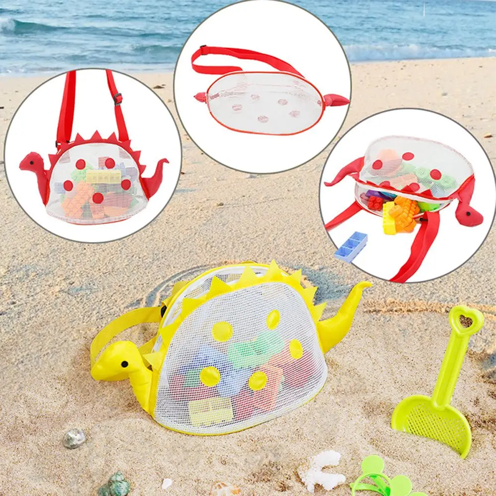 Sac de plage en maille en forme de dinosaure pour enfants, sacs de rangement mignons pour tenir des coquillages de plage, sacs de collecte de jouets, outils de sable, évaluation