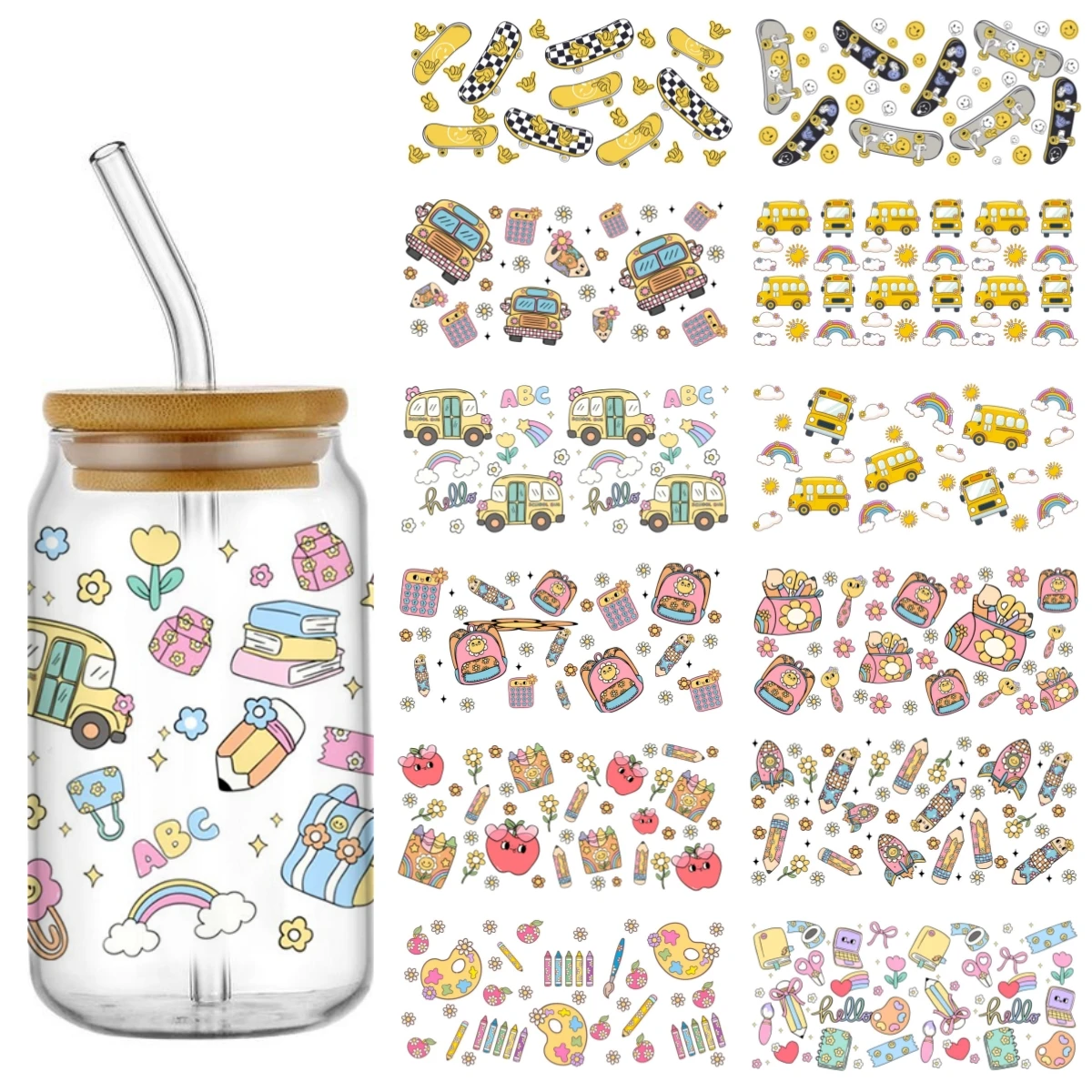 High Quality cartoon pattern UV DTF Printer Cup Wrap Transfers 3D 16oz UV DTF Libbey Wraps Ready To Ship