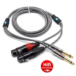 HiFi Dual 1/4 ''Mono TS 6.35mm męski na 2 XLR żeński wzmacniacz kabla Audio mikser XLR do 6.35 OFC ekranowane przewody 1m 2m 3m 5m