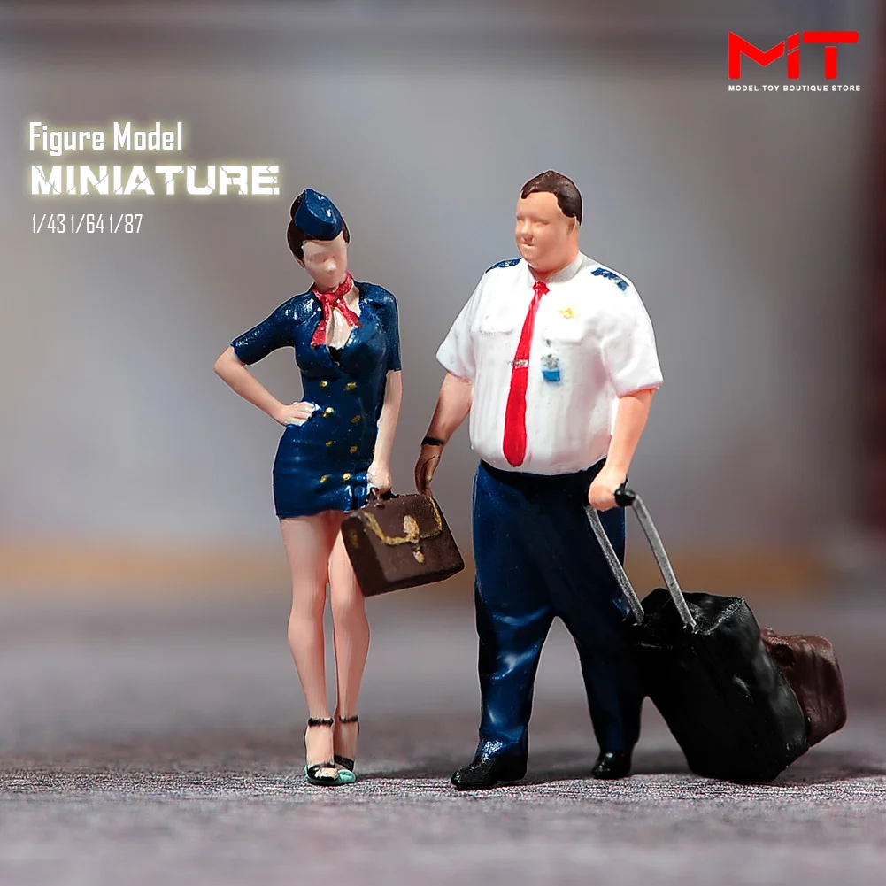 

Miniature Figurines 1/87 1/64 1/43 1/24 Beautiful Flight Attendant Man Captain Pulling Luggage Model Creative Scene Figure Doll
