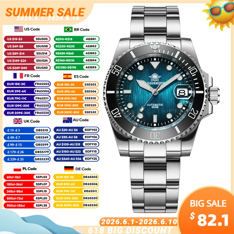 

ADDIESDIVE Men's Automatic Diver Watch 200m Waterproof 8215 Mechanical Watches Sapphire Glass Ceramic Bezel Luminous Wristwatch