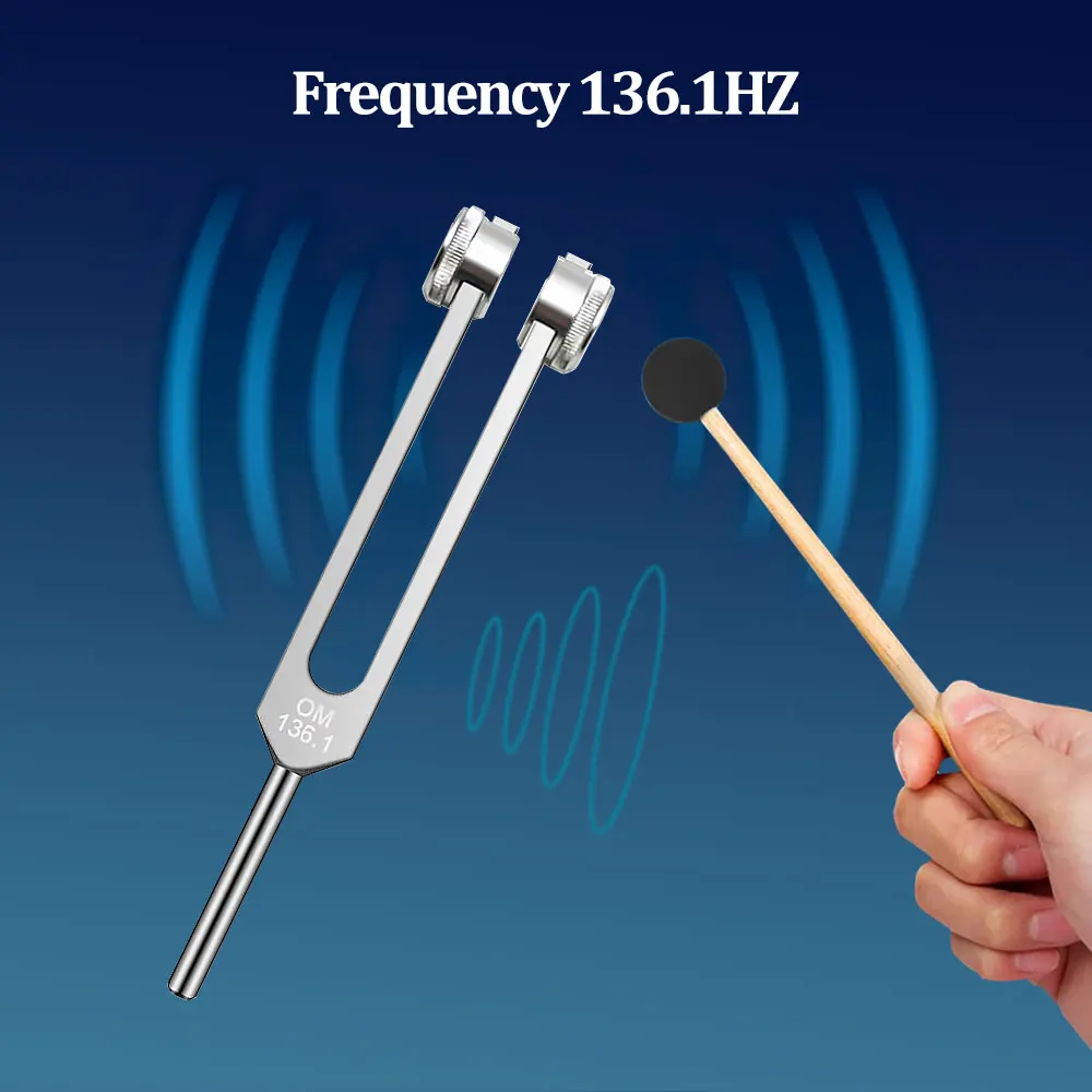 136.1Hz Tuning Fork with Fixed Weights Aluminum Alloy For Sound Healing Meditation with Carrying Bag Mallet & Cleanning Cloth