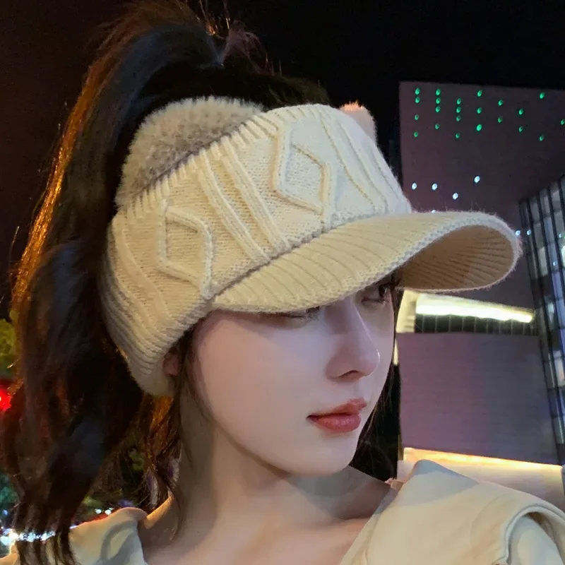 Hat women's autumn and winter new knitted empty top hat Korean version versatile outdoor warm wool cap