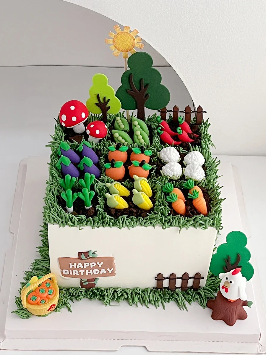 Cake Topper Pastoral Farm Life Lovely Small Vegetable Corn Carrot Mushroom Tree Kids Birthday Happy Party Cake Decoration