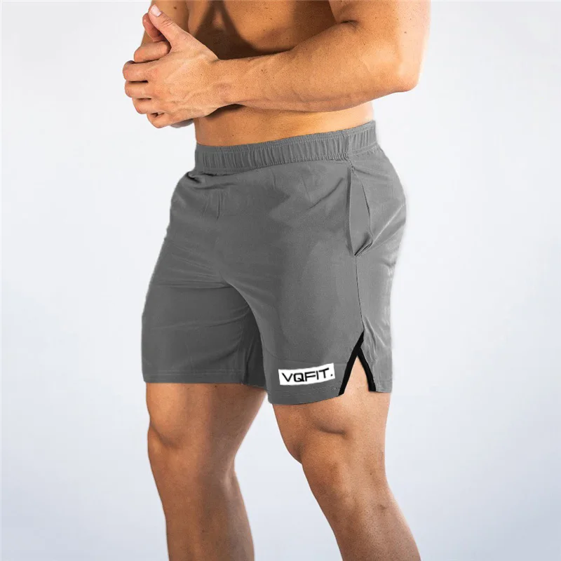 Men's Athletic Running shorts Polyester Quick Dry Gym Workout Pumping iron Fitness  With Zipper Pockets Elastic Waist Side Split