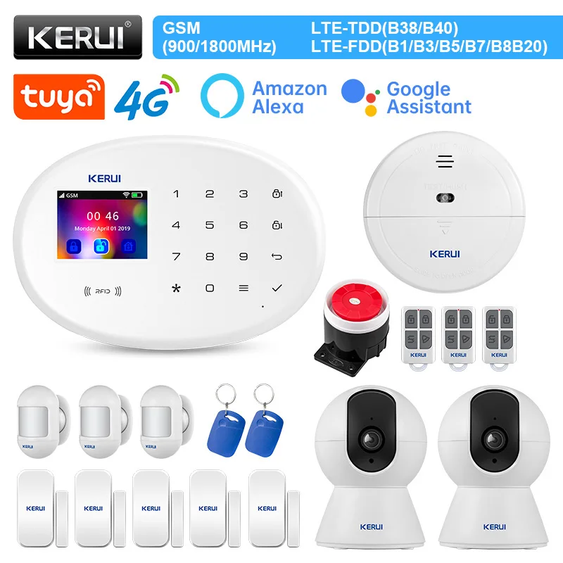 

KERUI W204 Alarm Security System Wireless 4G WIFI GSM Alarm System Kit Tuya Smart IP Camera Motion Sensor Detector 120DB Siren