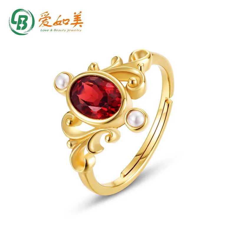 

New Palace Style Crown Ring Original Design 18K Gold PT950 Platinum Silver Plated 7-Layer Gold Red Pomegranate Ring