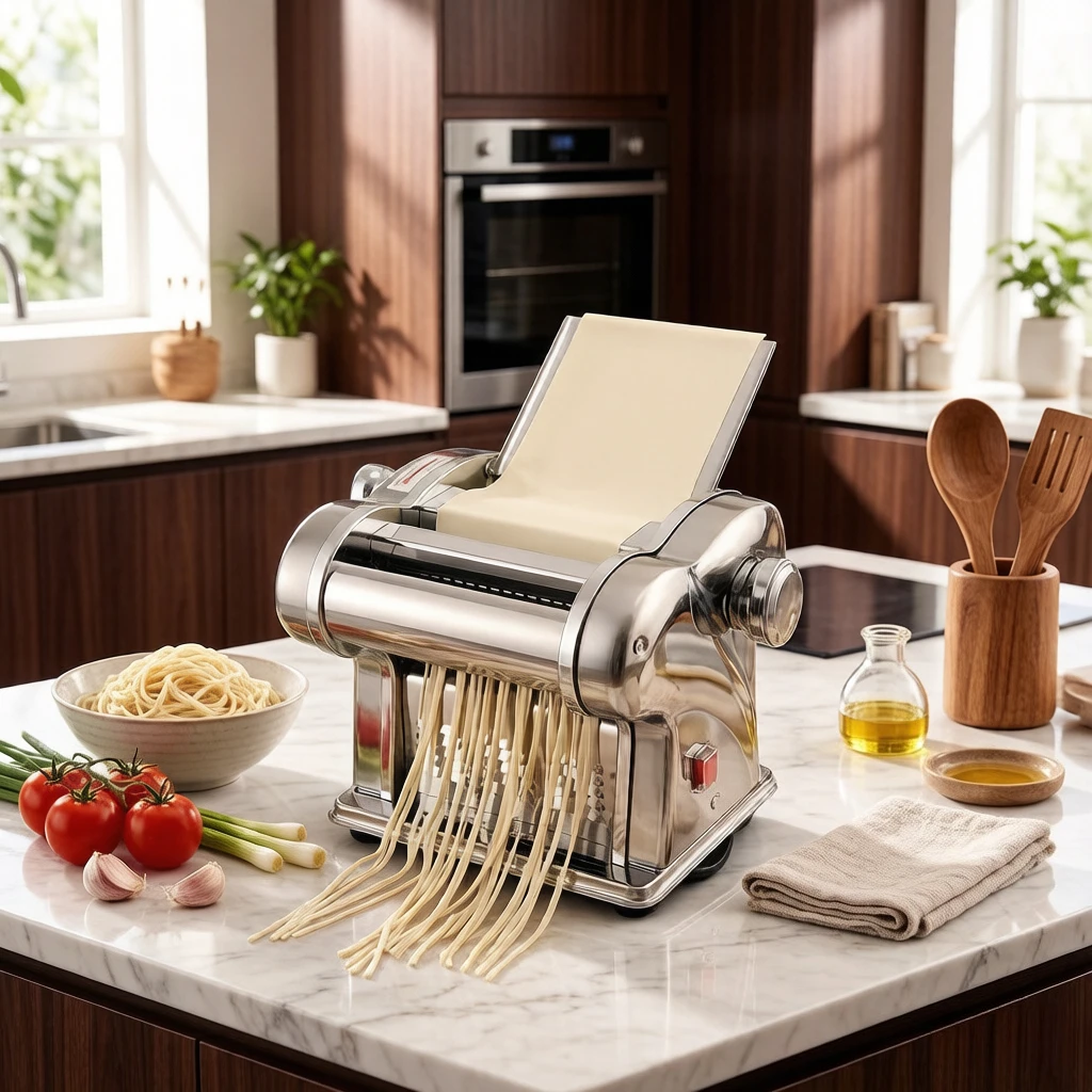 Stainless Steel Electric Noodle Press,8-Setting Automatic Pasta Maker,Makes 2 Types of Noodles, Dumpling Wrappers for Family Use