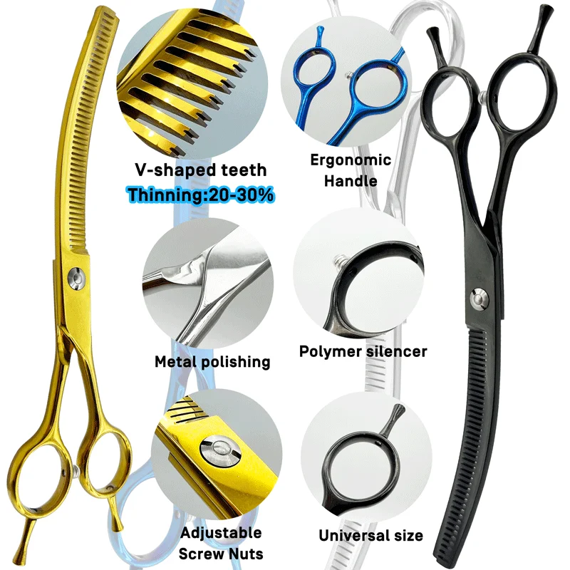 7inch professional pet scissors double-tailed fishbone hairdressing cut dog grooming scissors  dog beauty thinning scissors