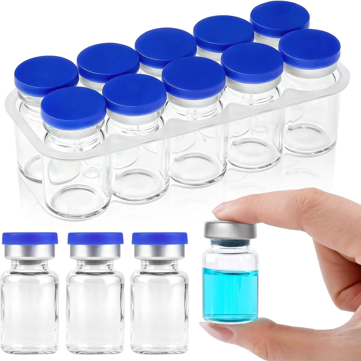 3/5/7/10ml Sterile Glass Vials Sealed with Rubber Stopper and Burr-Free Aluminum Plastics Cap,with Storage Box, Sterile Packaged