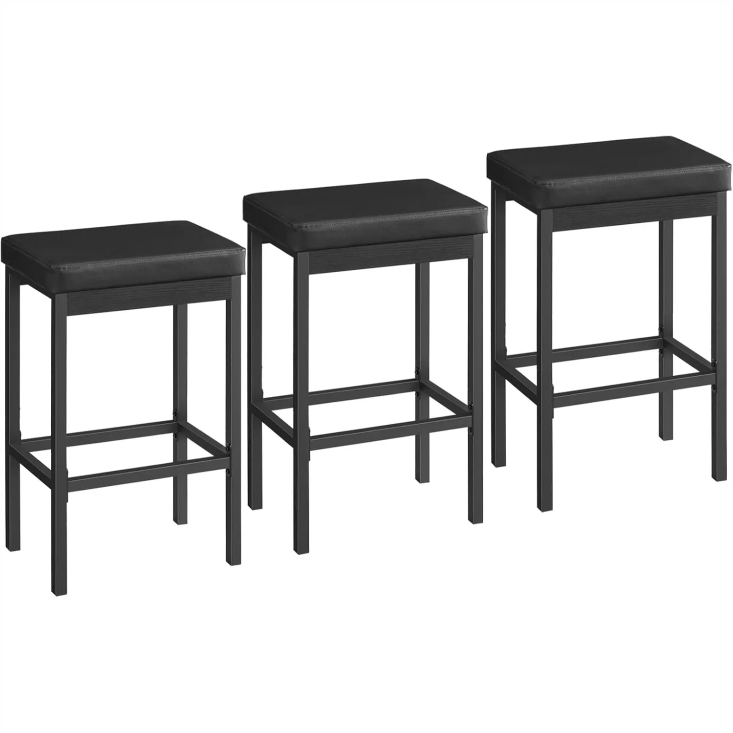

Bar Stools Set of 3, Modern Black Rectangular Bar Chairs, 24.8" Height, PU Upholstered Seat with High-Density Sponge for Kitchen