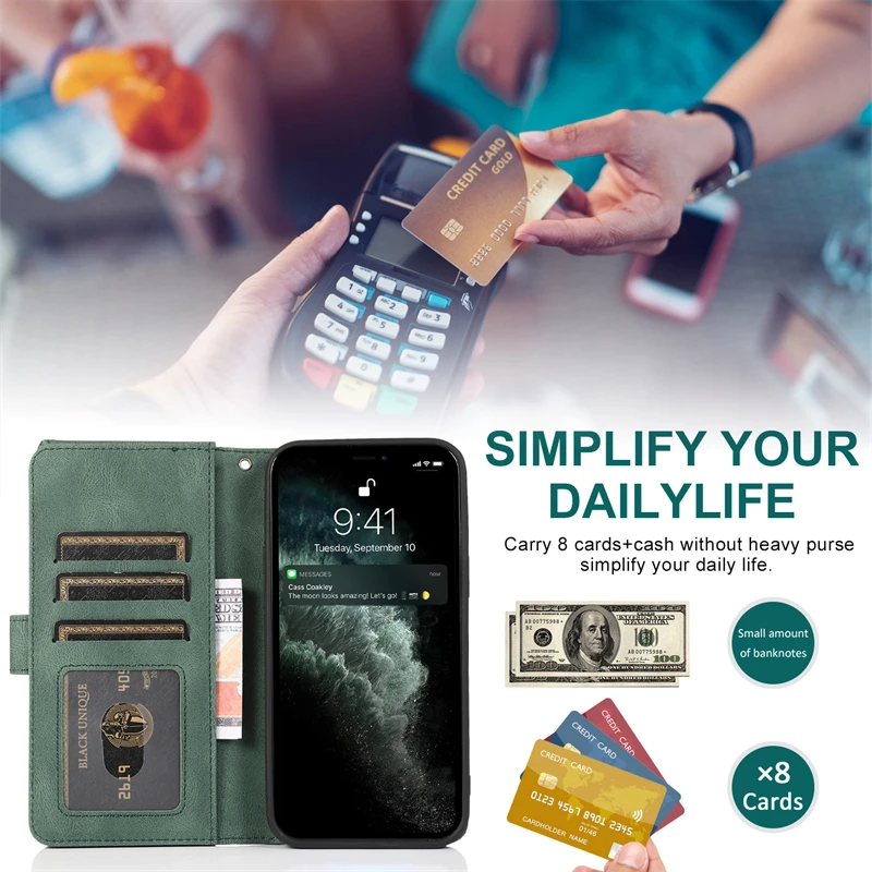 Zipper Wallet Phone Case for iPhone 18 Pro Max 13 12 14 15 16 17 Pro Max 16 Plus Leather Multifunctional Card Pocket Flip Cover