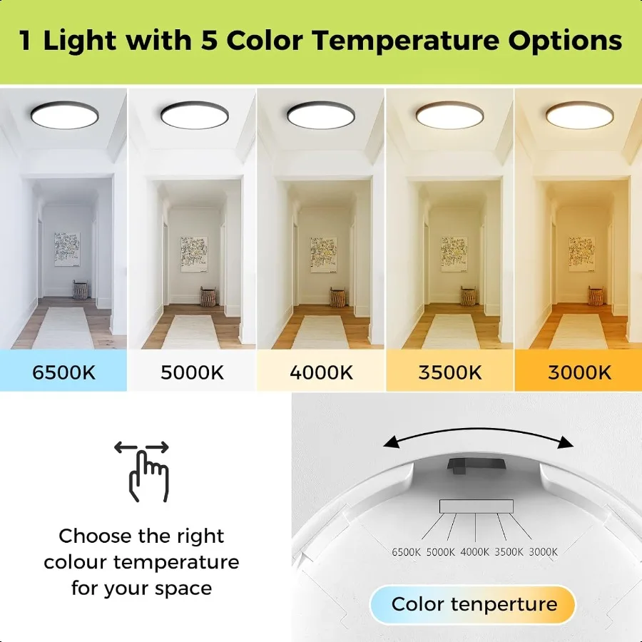 Светодиодный потолочный светильник заподлицо 12 дюймов 24 Вт 3000 К 3500 К 4000 К 5000 К 6500 К Современный черный
