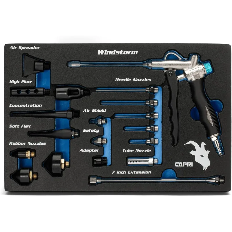 

2-Way Air Blow Gun Ultimate Kit with Nozzles and Rubber Tips, 19-Piece