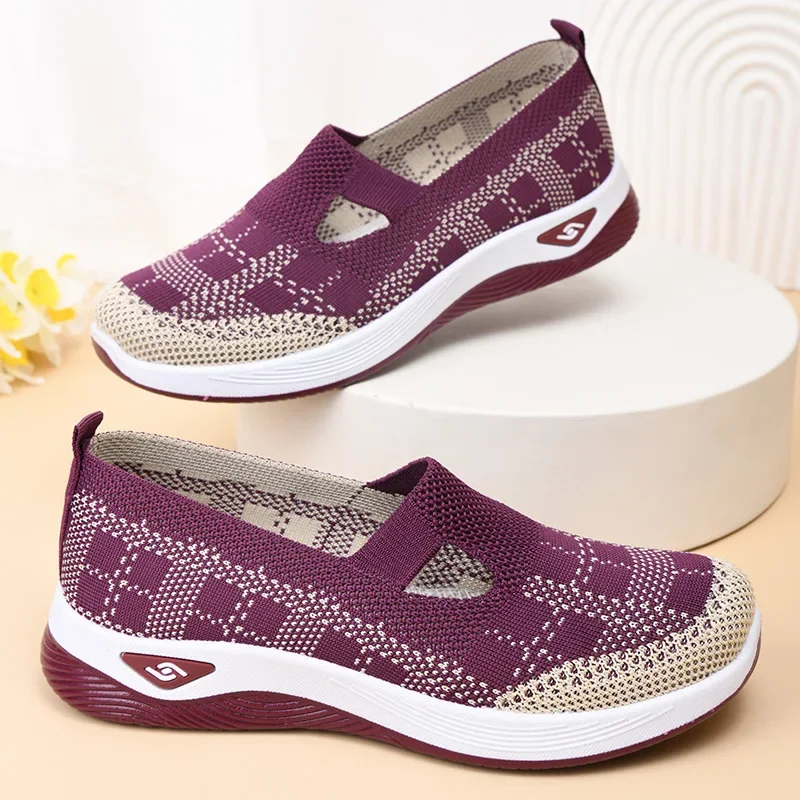 

Women's New Summer Shoes Mesh Breathable Sneakers Light Slip on Flat Platform Casual Shoes Ladies Anti-slip Walking Woven Shoes