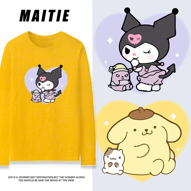 Spring and Autumn Season Sanrio T-shirt Women's Long sleeved Girls' New Pure Cotton Instagram Versatile Kuromi Melody Clothes fo