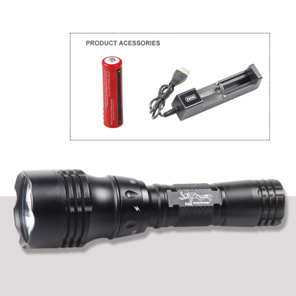 Super Bright Diving Flashlight with Magnetic Switch 3000lm XHP50.2 LED Torch 21700 Battery