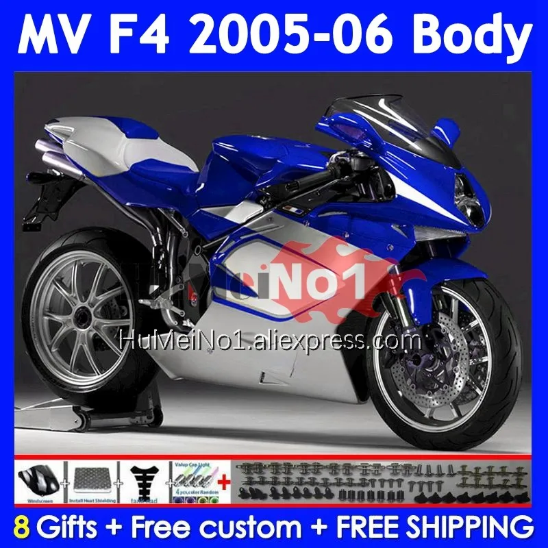 Body For Agusta MV F4 R312 750S 1000 R 750 1000CC 310No.57 1000R 312 1078 1+1 MA MV F4 Blue white 2005 2006 05 06 Fairing Kit