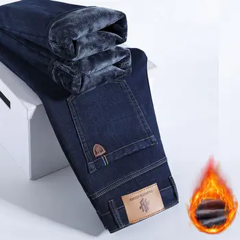 Winter Warm Fleece Jeans Men's Thick Thermal Casual Straight Denim Pants Male Business Work Stretch Trousers New Clothing 4 Winter Warm Fleece Jeans Men's Thick Thermal Casual Straight Denim Pants Male Business Work Stretch Trousers New Clothing 4