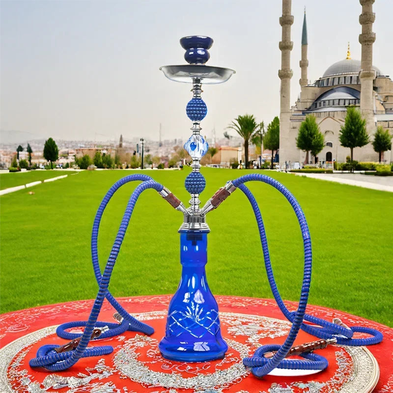 

Black Blue,21.3in\54cm Medium,Double\Four Hose 2\4,Bar Shisha Full Set Luxury Smoking Pipe Hookah,Glass Vase,Ceramics bowl