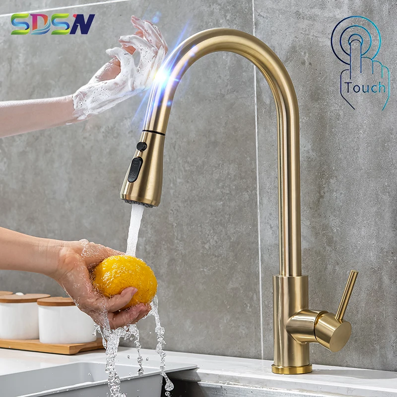 

Smart Touch Kitchen Faucet Brushed Gold Hot Cold Kitchen Sink Mixer Tap Stainless Sensitive Sensor Touch Kitchen Faucets Tap