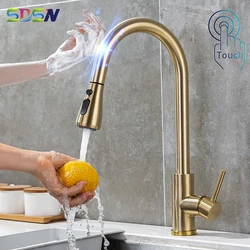 Smart Touch Kitchen Faucet Brushed Gold Hot Cold Kitchen Sink Mixer Tap Stainless Sensitive Sensor Touch Kitchen Faucets Tap