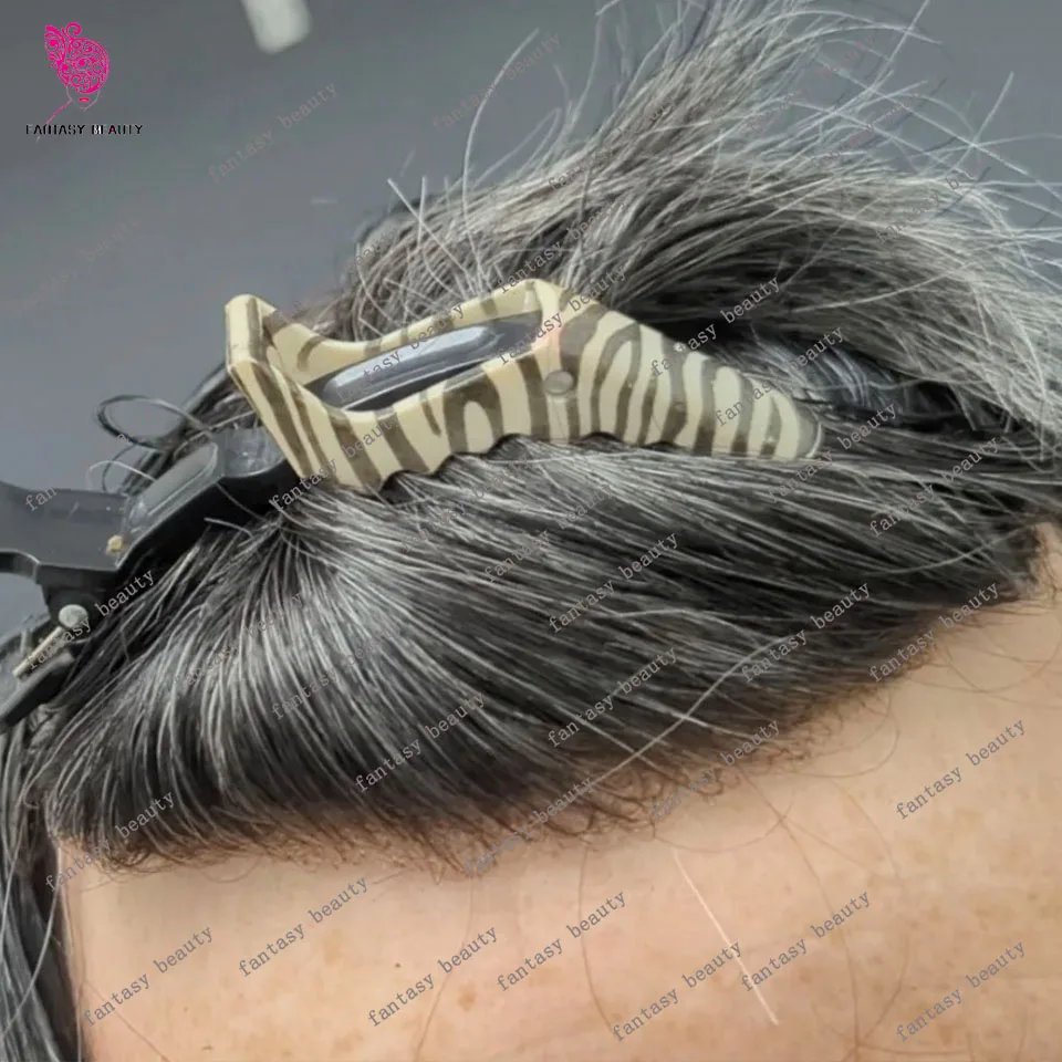 

Durable Thin Skin Black Brown Grey 1B20 Men's Toupee Full PU Microskin Capillary Prothesis Natural Hairline 100% Human Hair Wigs