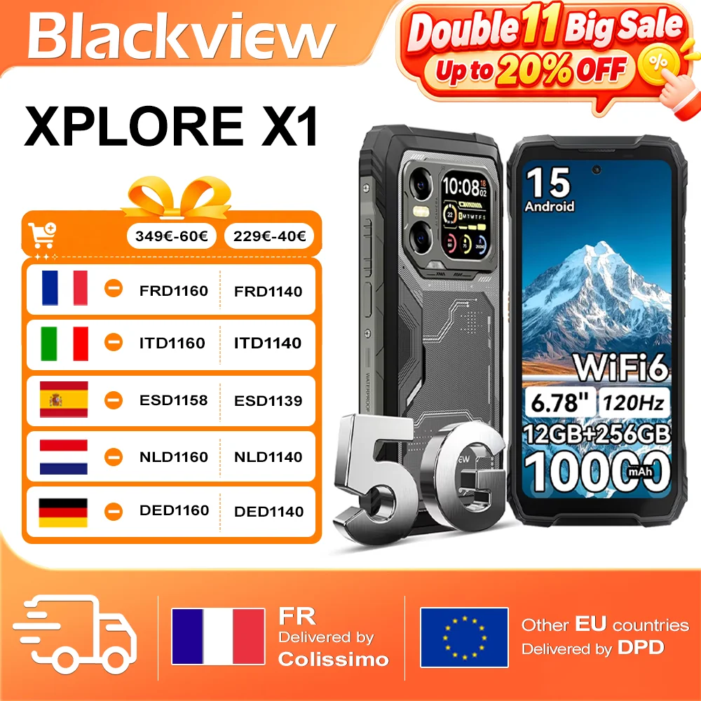 Blackview XPLORE X1 5G AI Smartfon Odporny Flaga 12GB+256GB 6,78" Android 15 120Hz 10000mAh 55W Główna Kamera 108MP IP68 WiFi6