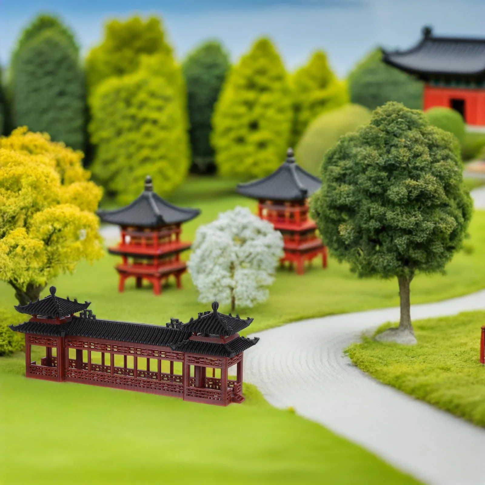 Miniature Asian Architecture Plastic Pavilion and Ancient Corridor Ornament for Micro Garden Decorative Chinese Style Landscape