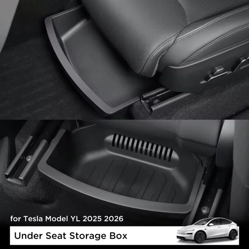 for Tesla Model YL 2025 2026 Car First Row Under Seat Front Rear Storage Box Drawer Type TPE Tray Organizer Accessories
