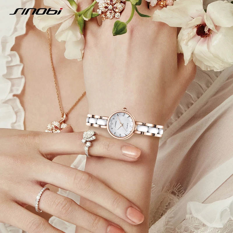 SINOBI New Design Women Fashion Wristwatches Shinning Rose Golden Bracelet Women Watches Luxury Diamond Quartz Watches for Women