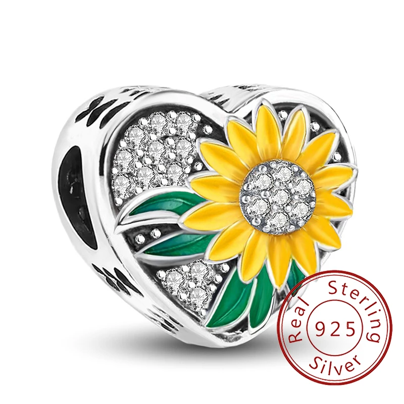 

925 Sterling Silver Owl Fatima's Hand Guardian Bird Sunflower Charms Beads Fit Original Pan Bracelets Bangles Fine Jewelry Gift