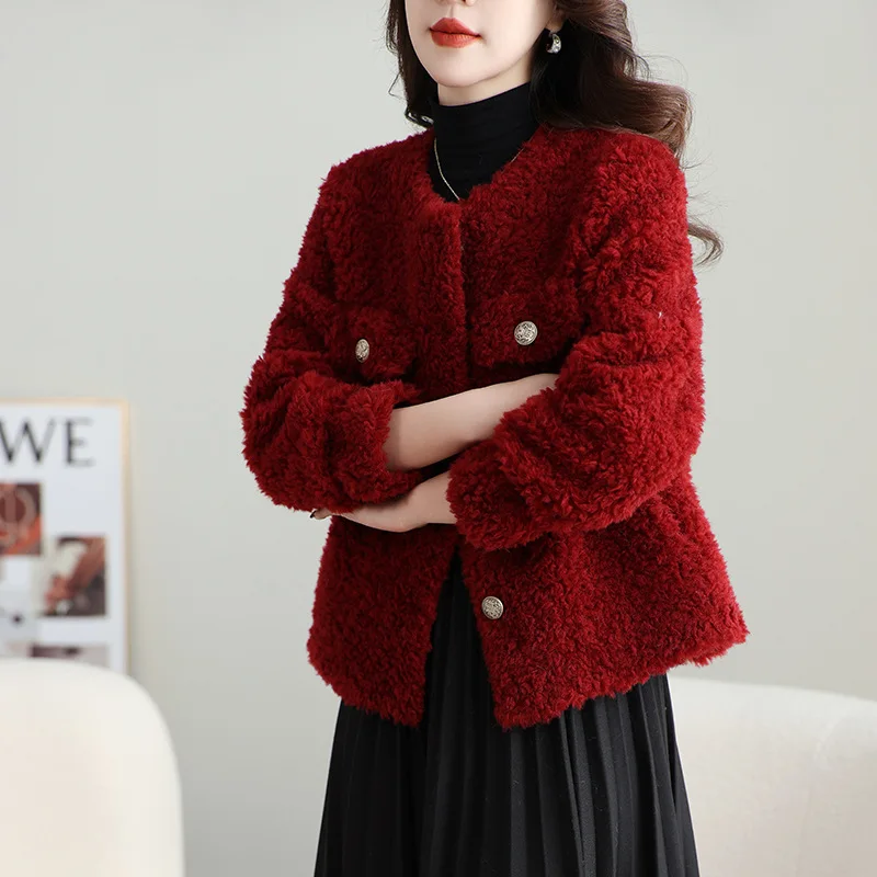 YOLANFAIRY Real Wool Shearling Coats Womens Casual Winter New in Outwears Women Small Chanel Fur Coat Fashion Casaco Feminino