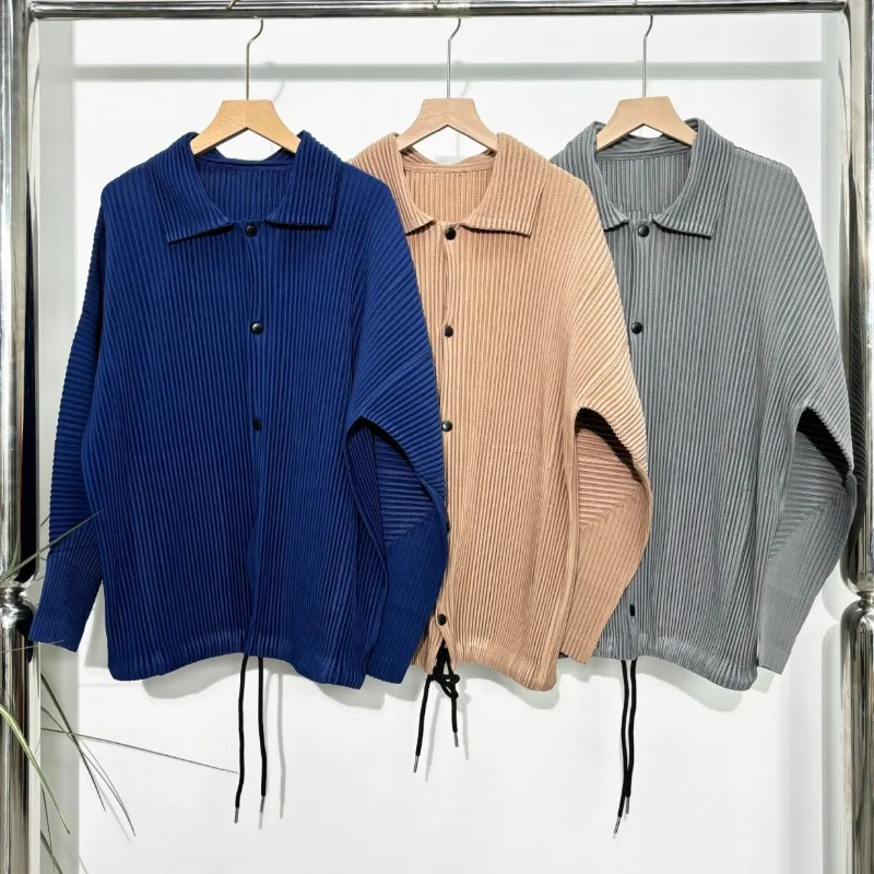 

Miyake 2026, весенне-осенние новые женские топы, однобортный свободный повседневный универсальный кардиган с лацканами и длинными рукавами, куртка на шнурке