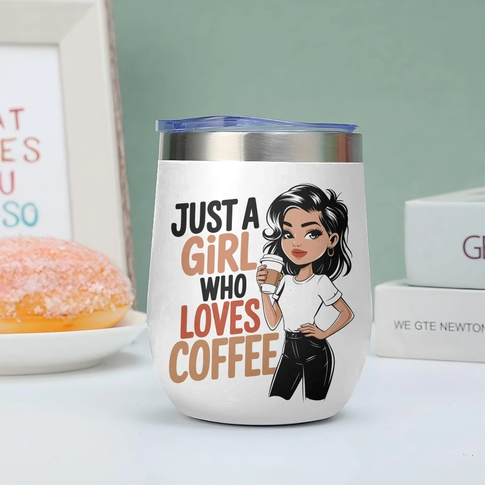 Solo una chica que ama el café: Termo de vacío de 12 oz, vaso aislado para vino, taza de café al vacío, termo con forma de huevo.
