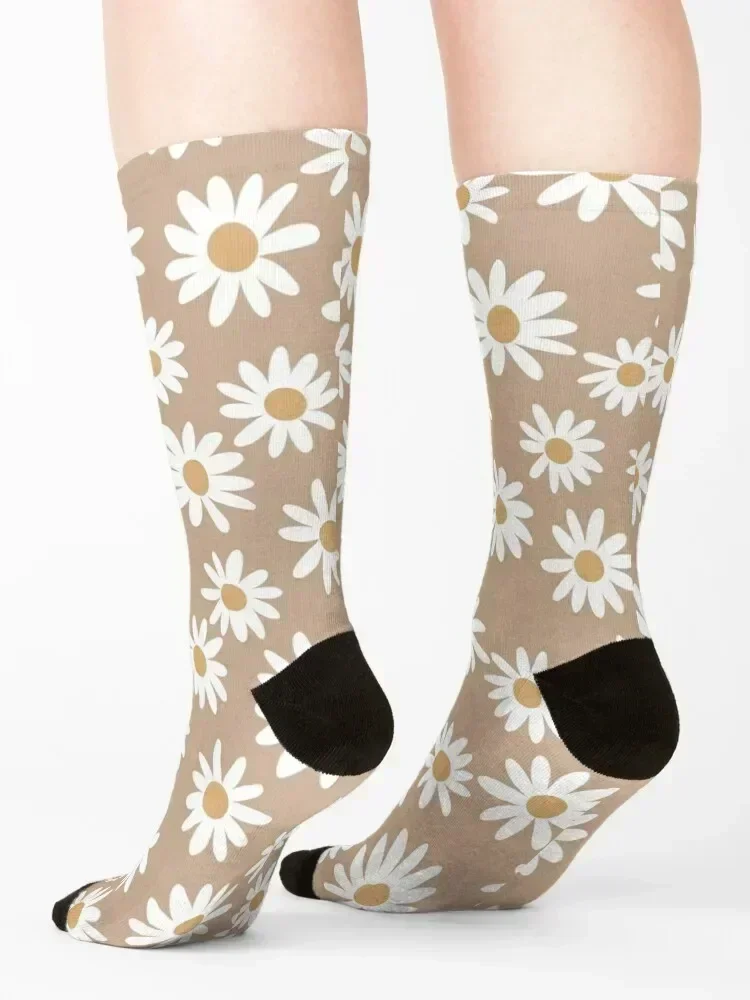 Light Daisies - daisy pattern, floral, florals, flower, retro, vintage, 70s, camel, brown, rust, earthy, terracotta Socks