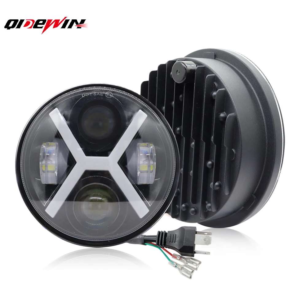 5.75 inch Motorcycle LED Headlight with High/Low Beam Turn Angle Eye Moto Headlamp for Off Road Harley Jeep Yamaha Honda Car
