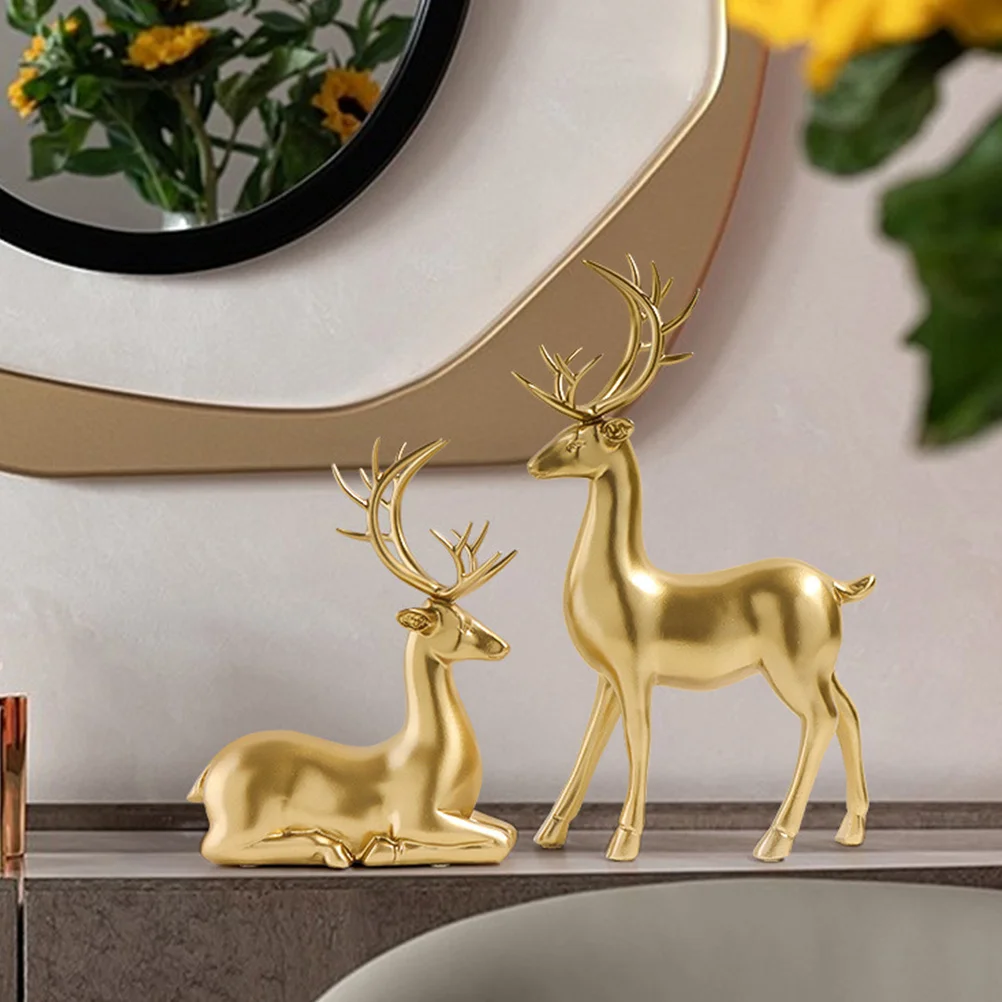 

Amosfun Gold Christmas Reindeer Figurines 2Pcs Resin Deer Statues Holiday Home Decor Ornaments for Mantle