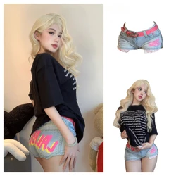 Sexy Girl Low Waist Letter Print Women Shorts Y2k Goth Hip Hop Harajuku Fashion Jean Shorts Kawaii Streetwear Shorts for Women