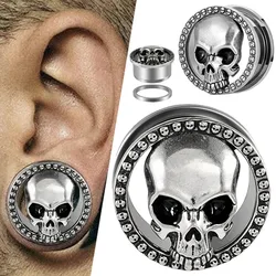 1PC Stainless Steel Skull Ear Plugs Expanders Piercing Screw Ear Gauge Earring Gauges Stretchers Body Piercing Jewelry 8MM-25MM