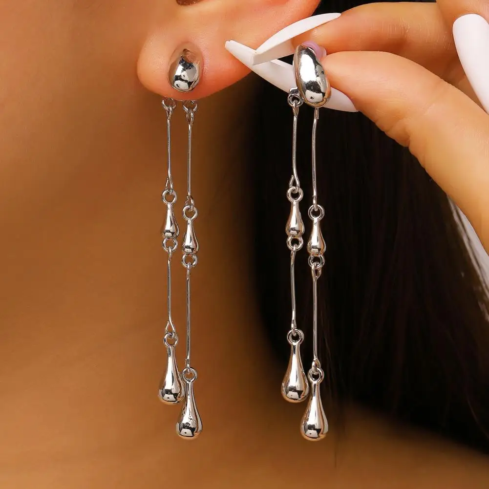 1 Pair Long Earrings Water Drop Tassel Lightweight Flexible Chain Women Earrings Lengthening Design Lightweight Wear Earrings