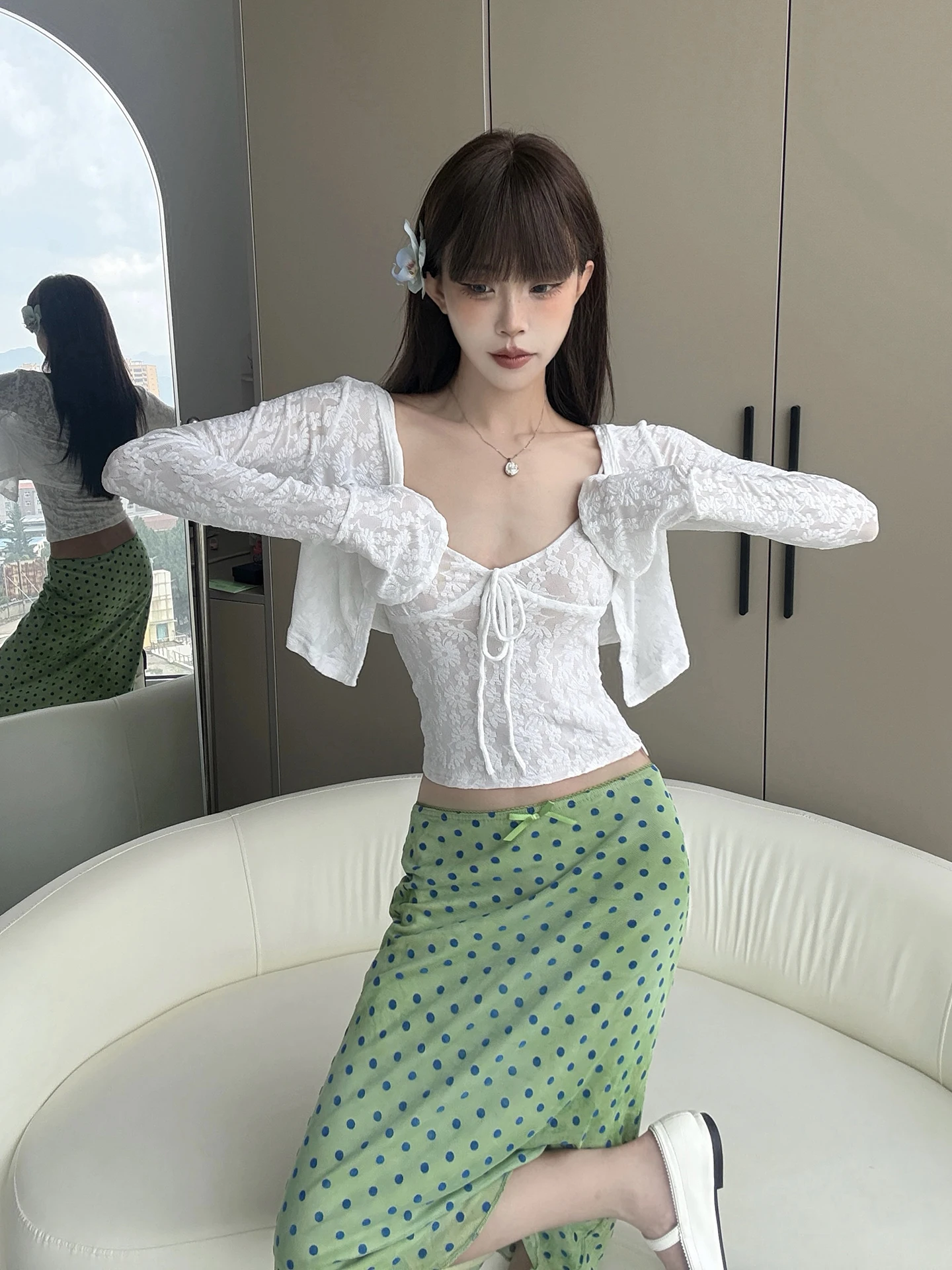 

MianCun Lace Knitted Cardigan And Tank Top Set Women's Slim Fit Long Sleeve Summer New Style Simple Elegance Fashion Design