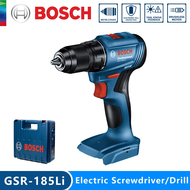 

Original Bosch 18V Brushless Cordless Drill Driver GSR 185Li Electric Screwdriver Rechargeable Cordless Screwdriver Power Tools