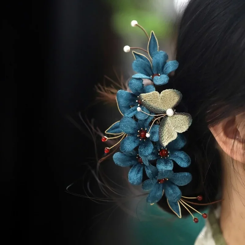 Ancient style disc hair Tang style headgear hairpin side Hanfu back head Song style edge clip fairy fairy butterfly classical he