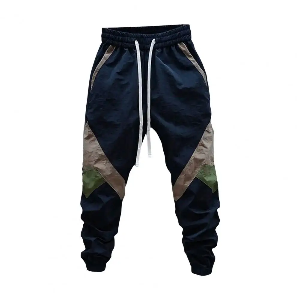 Elastic Waistband Pants Multi-pocket Pants Stylish Men\'s Cargo Pants with Drawstring Waist Patchwork Pockets for Wear