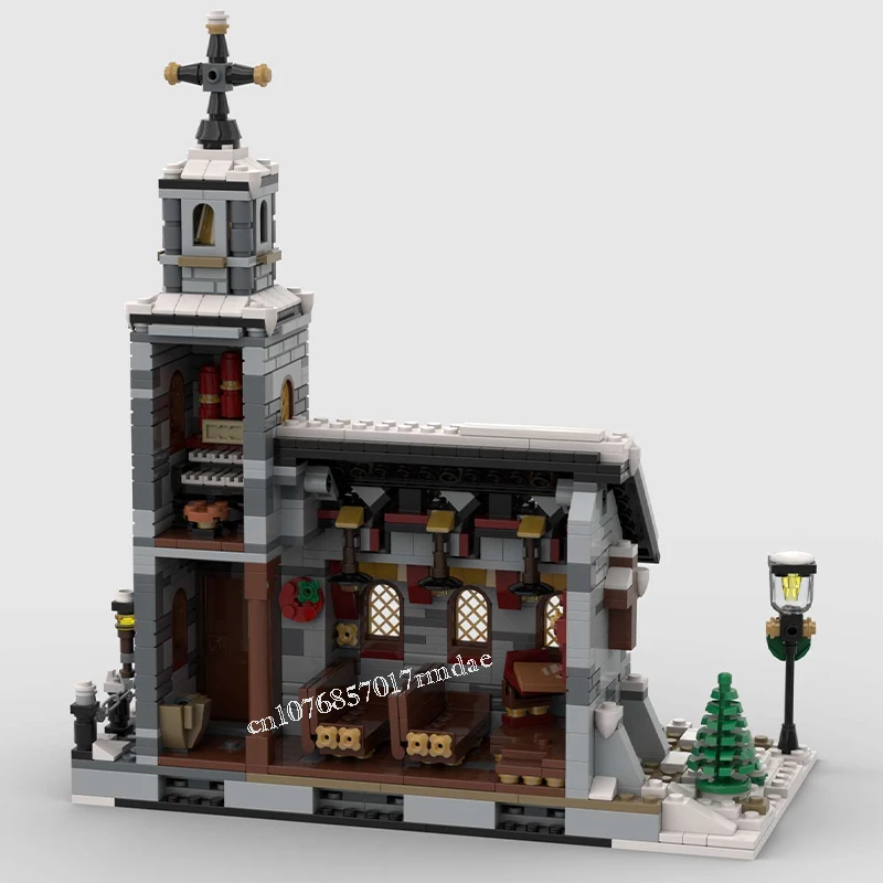 Street View Moc Building Blocks, Little Winter Church, Idéias Criativas DIY, Brinquedo Infantil, Presente de Aniversário, Christmas Blocks, Cidade, Hot Selling, 1074Pcs