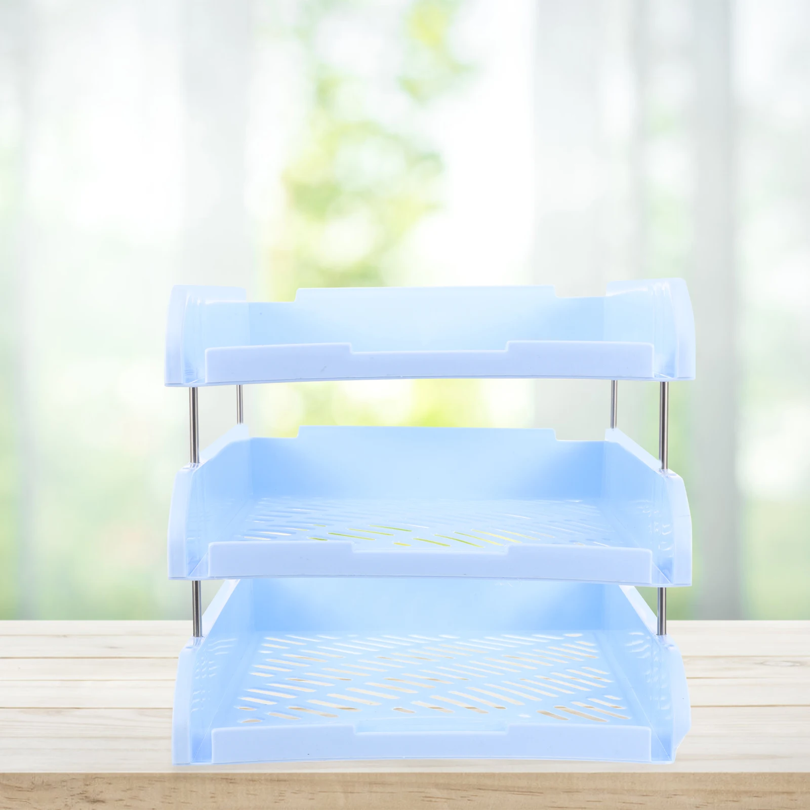 

Three Layer File Tray Organizer for Desk Plastic Metal Material Store Books Letters Folders Magazine Files Bookshelves Office