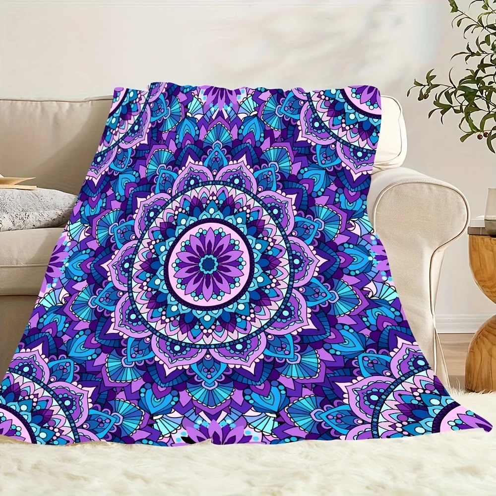 

Cozy and Beautiful Mandala Pattern Gradient Purple Flannel Blanket, Perfect for Modern Home Decor, Stylish and Elegant Choice