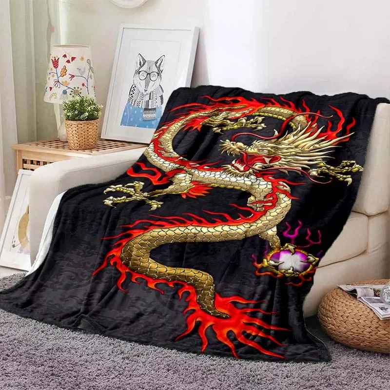 Chinese Dragon or Divine Dragon Fluffy Blanket Flannel Warmth Soft Plush Sofa Dragon Eye Square Throw Blanket Tourist Blanket