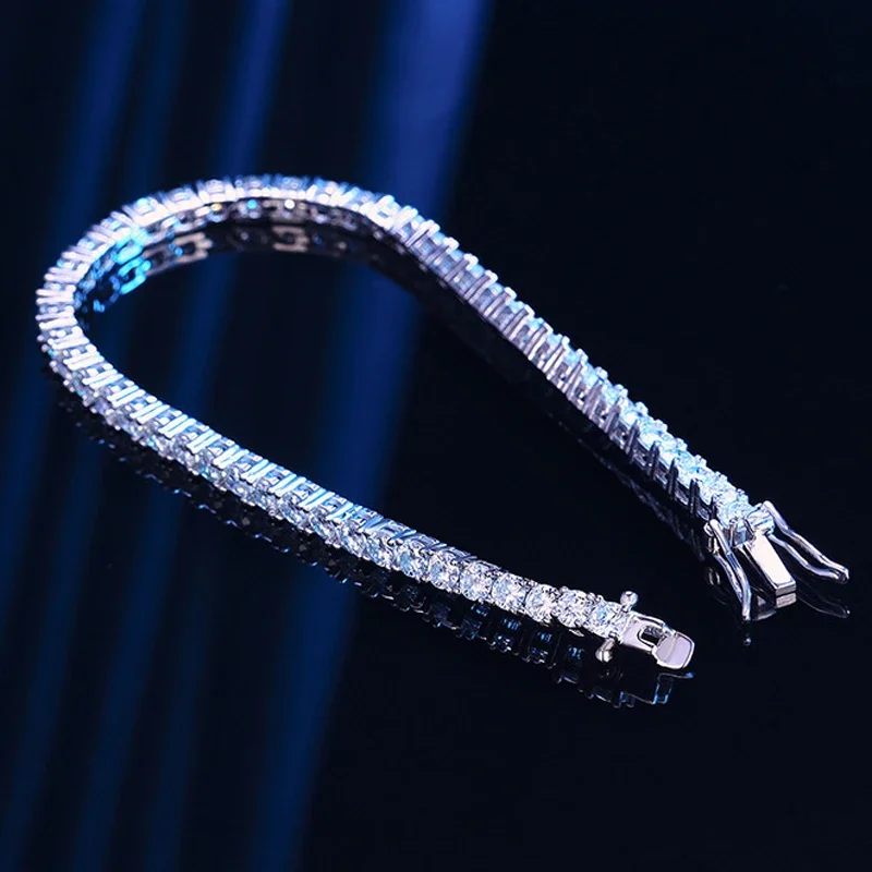 EWYA-pulsera de moissanita de Plata de Ley 925, 0,1 CT, 3mm, D VVS1, diamante con GRA para mujer, joyería fina brillante para fiesta de boda